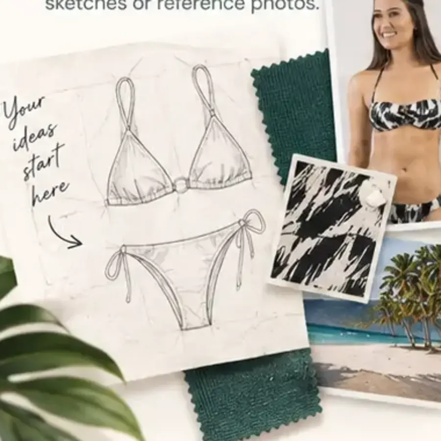 Swimwear sketches, fabric and inspiration