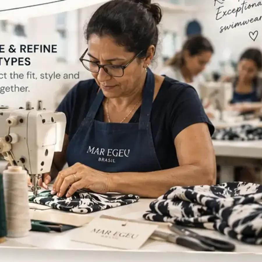 Mar Egeu seamstress refining a prototype